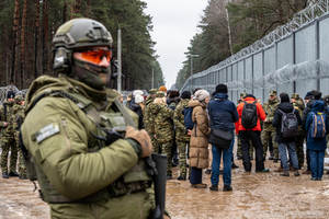 Spotkanie z dziennikarzami na granicy polsko-białoruskiej w Połowcach 