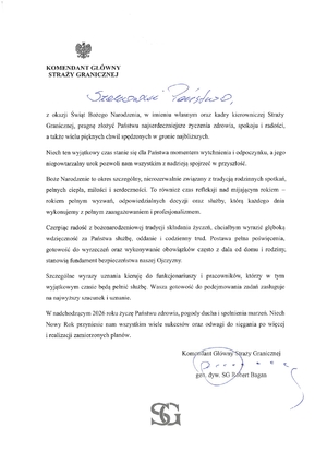 Życzenia Konendanta Głównego SG 